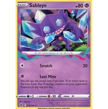 Karetní hra Pokémon LOR 070/196 Sableye - Lost Origin Stav: Near Mint, Verze: HOLO