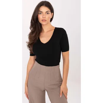 Dámský svetr Vroubkovaný svetr s krátkým rukávem model 62763 černý