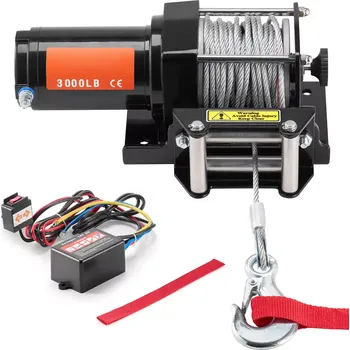 lanový naviják Elektrický naviják 3000 lb, 12 V DC, naviják pro tažení ATV/UTV, 39 stop ocelového lana, IP55 vodotěsný, válečkové vedení lana, kabelové dálkové ovládání, použití v terénu SUCCE, Barvy a parametry Černá