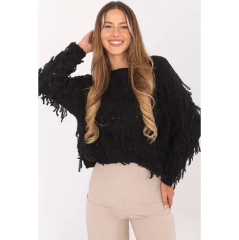 Dámský svetr Oversize svetr s třásněmi model 200886 černý