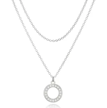 Náhrdelník Moonlit Stříbrný dvojitý náhrdelník s kruhovým přívěskem a zirkony