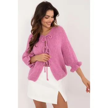 Dámský svetr Svetr s tříčtvrtečním rukávem a vázáním model 91191 růžový