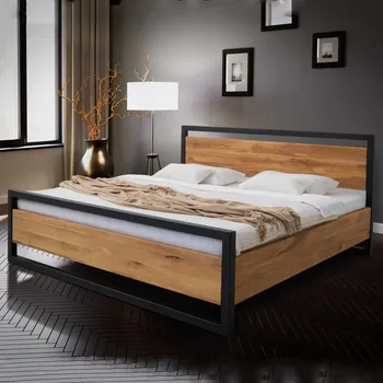 Postel Masivní postel 200x200 Olívie v kombinaci dub a kov