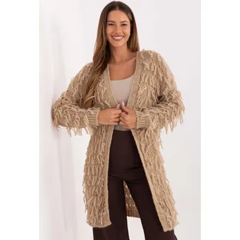 Dámský svetr Kardiganový svetr s třásněmi model 82085 béžový