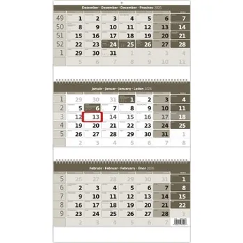 Kalendář Trojmesačný kalendár šedý so špirálou a s menným kalendáriom slovenský nástěnný kalendář