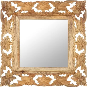 Zrcadlo OMAXI Ručně vyřezávané zrcadlo hnědé 50 x 50 cm masivní mangovník 105306