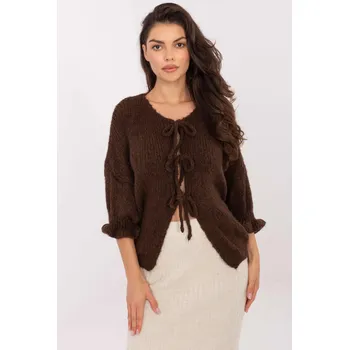 Dámský svetr Svetr s tříčtvrtečním rukávem a vázáním model 91191 hnědý