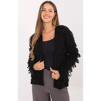 Dámský svetr Krátký kardiganový svetr s třásněmi model 30821 černý