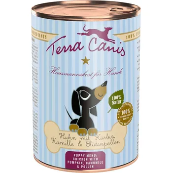 Krmivo pro psa Terra Canis Konzerva pro štěňata Kuře s dýní, heřmánkem a květovým pylem 400 g