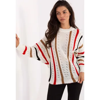 Dámský svetr Ažurový oversize svetr model 11513 barva ecru