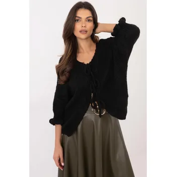 Dámský svetr Svetr s tříčtvrtečním rukávem a vázáním model 91191 černý
