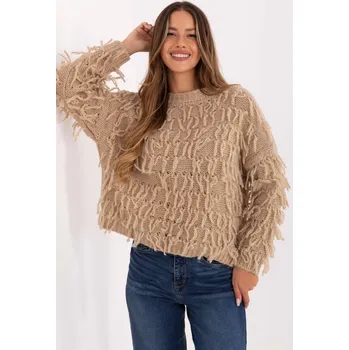 Dámský svetr Oversize svetr s třásněmi model 200886 béžový