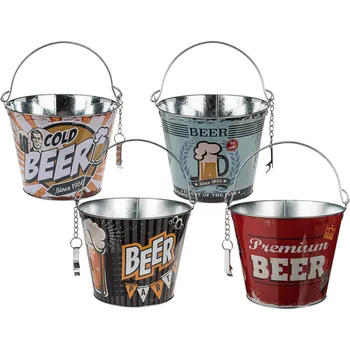 Party dekorace Vintage kovový kbelík na pivo s otvírákem na lahve 24x19cm