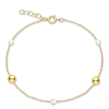 Náramek MINET Zlatý náramek s kuličkami a perlami Au 585/1000 1,80g JMG0305WGB16