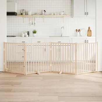 klec pro psa vidaXL Zábrana pro psy s dvířky skládací 4 panely 320 cm [352291] Barva: Přírodní