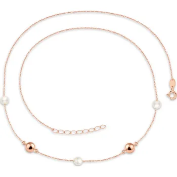 Řetízek Zlatý náhrdelník z růžového zlata s kuličkami a perlami Au 585/1000 2,70g