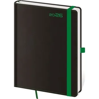Diář Black Green týdenní černý diář A5 s poutkem na propisku