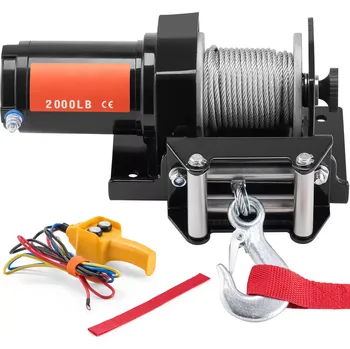 lanový naviják Elektrický naviják, 2000 lb, 12 V DC, ATV/UTV, s ocelovým lanem 39 ft, dálkové ovládání, IP55, vodotěsný, pro tažení v terénu Succe, Barvy a parametry Černá