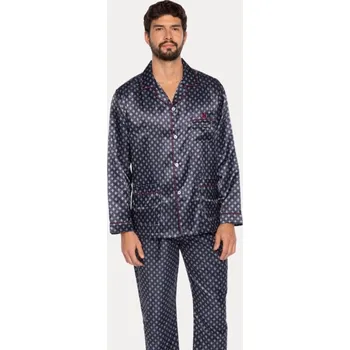 Pánské pyžamo GUASCH Pánské pyžamo GULIVER, Tmavě modrá, V dárkovém boxu, Polyester 83% / bavlna 17%, Dlouhý rukáv - vel. XXL