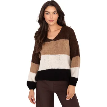 Dámský svetr Pruhovaný svetr model 40985 hnědý