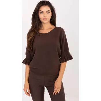 Dámský svetr Svetr s krátkým volánovým rukávem model 24465 hnědý