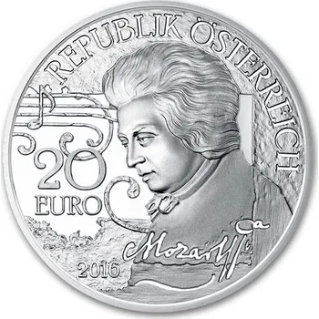 Stříbrná mince 20 € Rakousko 2016, proof, Mozart (Legenda)