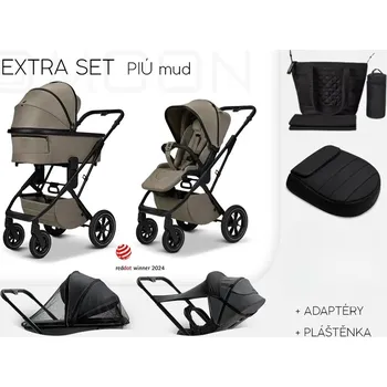 Kočárek MOON kočárek PIÚ Extra set Black matt Mud