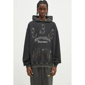 Pánská mikina Bavlněná mikina Represent Thoroughbred Hoodie pánská, šedá barva, s kapucí, s potiskem, MLM41134.003, XL, 90X