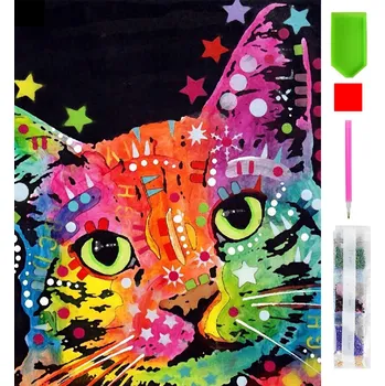 Real Home Diamantové vyšívání - vzor barevné kočky 5D 99