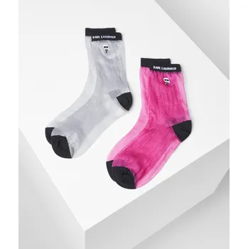 Dámské ponožky PONOŽKY KARL LAGERFELD K/IKONIK TRANSPARENT SOCKS 2PK SILVER/FUCHSIA