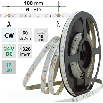 LED páska MCLED Pásek LED SMD2835 CW, 60LED/m, 14,4W/m, 1326lm/m, IP20, DC 24V, 10mm, 5m ML-126.702.60.0