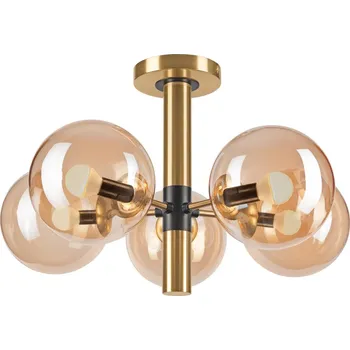 Lustr na tyči ROLLO 5xE14/5W/230V zlatá/kouřová béžová