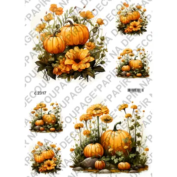 Umělecký papír Rýžový a soft papír na decoupage - Podzim, dýně - KB2317 Materiál: Soft, Rozměr: A4