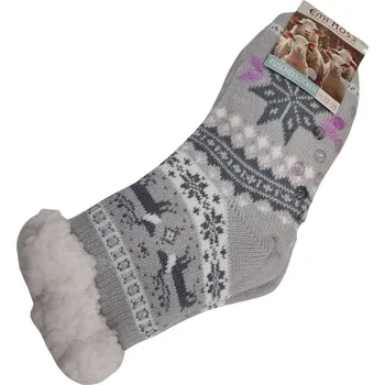 Dětské termo ponožky Dětské protiskluzové teplé ponožky s kožíškem Sobík 32-35 šedá
