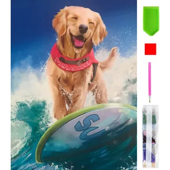 Real Home Diamantové vyšívání - surfařský pes 5D 1