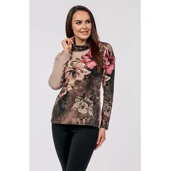 Dámská halenka Přiléhavá hnědobéžová dámská halenka s dlouhými rukávy 7852 velikost 2XL