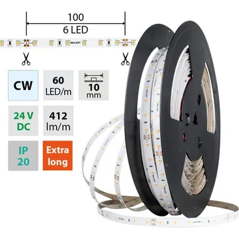 LED páska MCLED Pásek LED SMD2835 CW, 60LED/m, 4,8W/m, DC 24V, 412lm/m, CRI90, IP20, 10mm, 50m ML-126.871.60.2