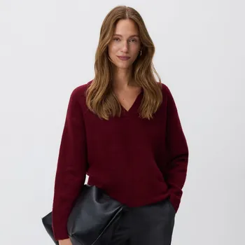 Dámský svetr Reserved - Svetr s límečkem - tmavě fialová - 381ID-49X - 381ID-49X-XL