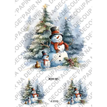 Umělecký papír Rýžový a soft papír na decoupage - Sněhuláci - KB2332 Materiál: Soft, Rozměr: A4