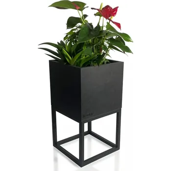 Květináč Minimalistický černý kovový květináč 22X22X40 cm