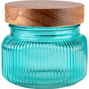 Dóza na potraviny Dóza s dřevěným šroubovacím uzávěrem, 0,5l, tyrkys