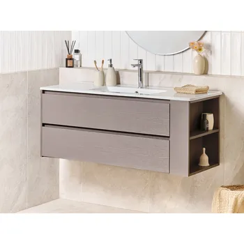 Koupelnový nábytek Nástěnná skříňka pod umyvadlo s umyvadlem Taupe Dřevotřísková koupelnová skříňka Úložný prostor Keramické umyvadlo 120 cm Moderní design Beliani