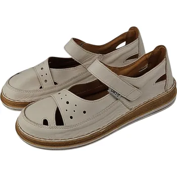 Dámské baleríny 4304 - 01 Kožené zdravotní baleríny s podporou kleneb – krémové, perforovaná špička, suchý zip 38