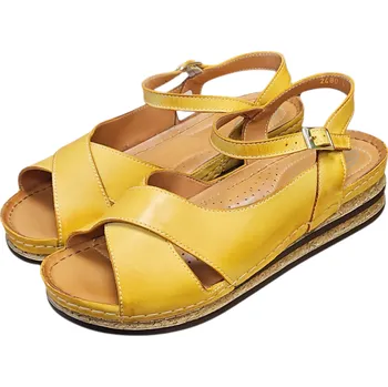 Dámské sandále S 2480 - 133 Dámské kožené sandály s podporou klenby – žluté, na klínku 40