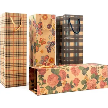 Dárková taška FANDY Dárková papírová taška Craft na víno 2 Ornament mix