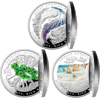 Kompletní sada stříbrných mincí 3 x 1 Oz Beauty, Rich & Rare Dome PROOF