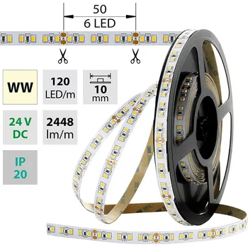 LED páska MCLED Pásek LED SMD2835 WW, 120LED/m, 28,8W/m, 2448lm/m, IP20, DC 24V, 10mm, 5m ML-126.703.60.0
