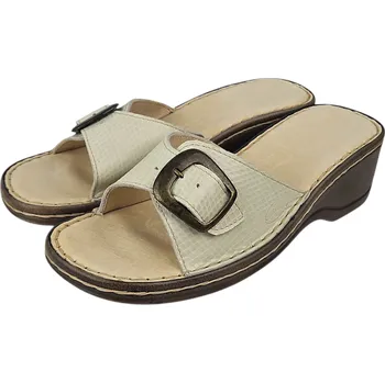 Dámské pantofle 1575 - R43 Dámské béžové nazouváky s velkou sponou, doprodej 38