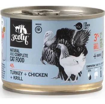 Krmivo pro kočku 3COTY Turkey, chicken and krill Senior - mokré krmivo pro kočky - 180g