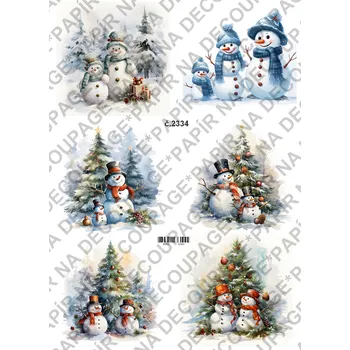 Umělecký papír Rýžový a soft papír na decoupage - Sněhuláci - KB2334 Materiál: Soft, Rozměr: A4